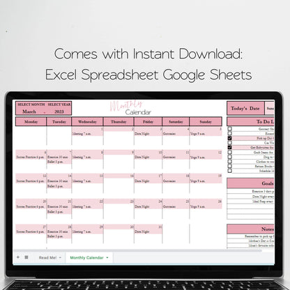 Monthly Calendar Google Sheet, Monthly Calendar Template, Calendar Template, Calendar Google Doc