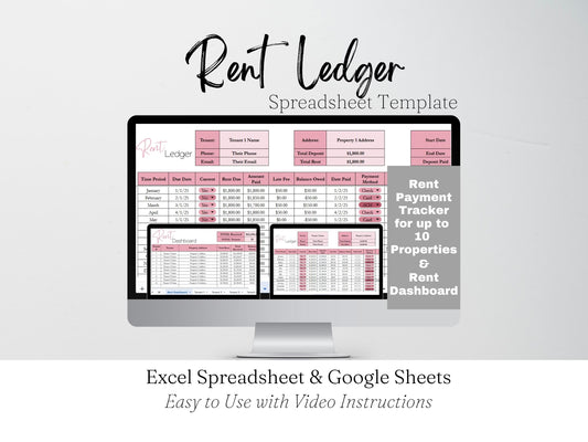 Rent Ledger Template, Landlord Spreadsheet Excel, Monthly Rent Payment Tracker Google Sheets