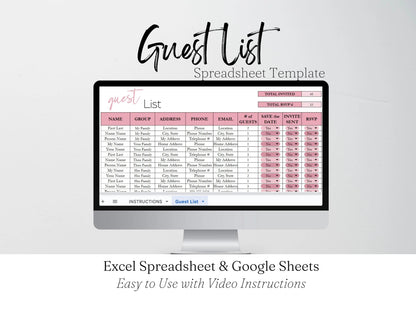 Guest List Excel Template, Invite Tracker, RSVP Tracker Google Sheet, Wedding Guest List, Address List