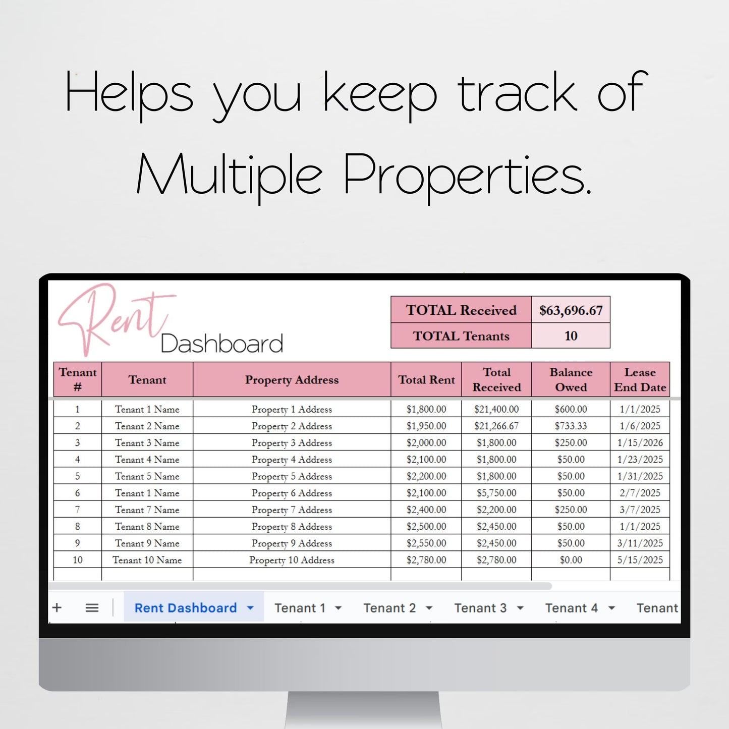 Rent Ledger Template, Landlord Spreadsheet Excel, Monthly Rent Payment Tracker Google Sheets