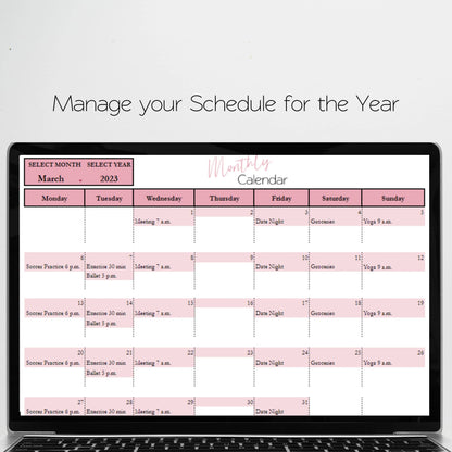 Monthly Calendar Google Sheet, Monthly Calendar Template, Calendar Template, Calendar Google Doc