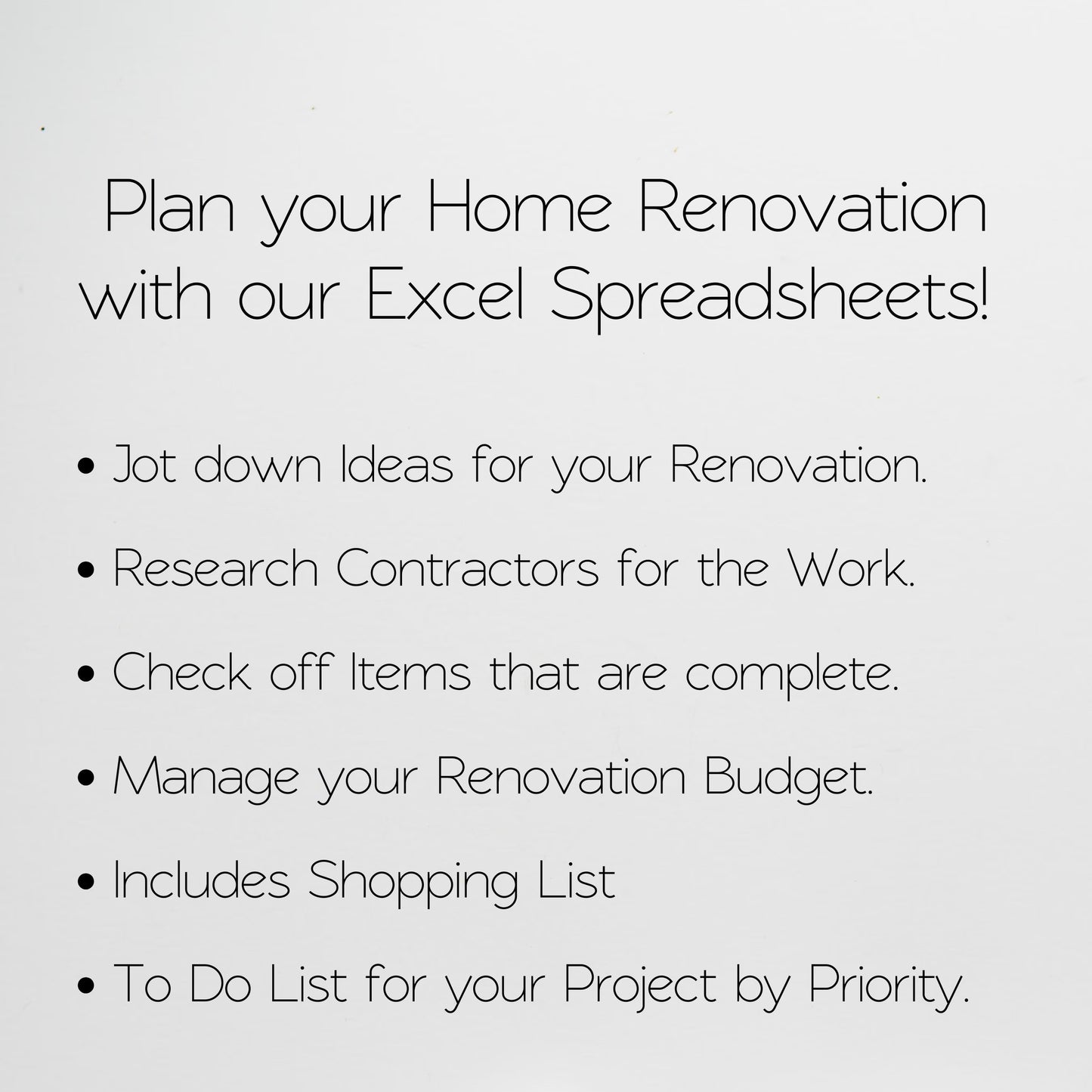 Home Renovation Planner Excel Spreadsheet, Home Improvement, Home Remodel Planner Budget