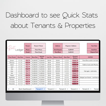 Rent Ledger Template, Landlord Spreadsheet Excel, Monthly Rent Payment Tracker Google Sheets