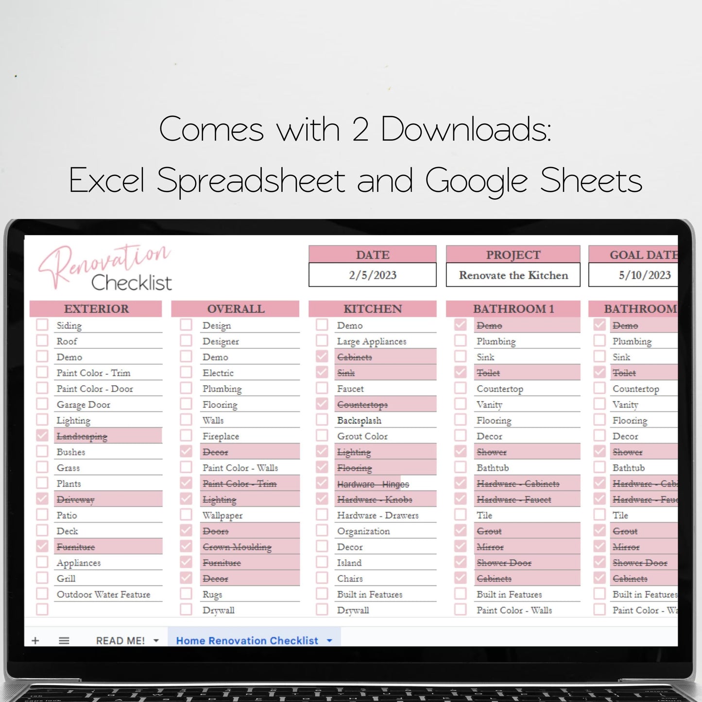 Home Renovation Planner Excel Spreadsheet, Home Improvement, Home Remodel Planner Budget