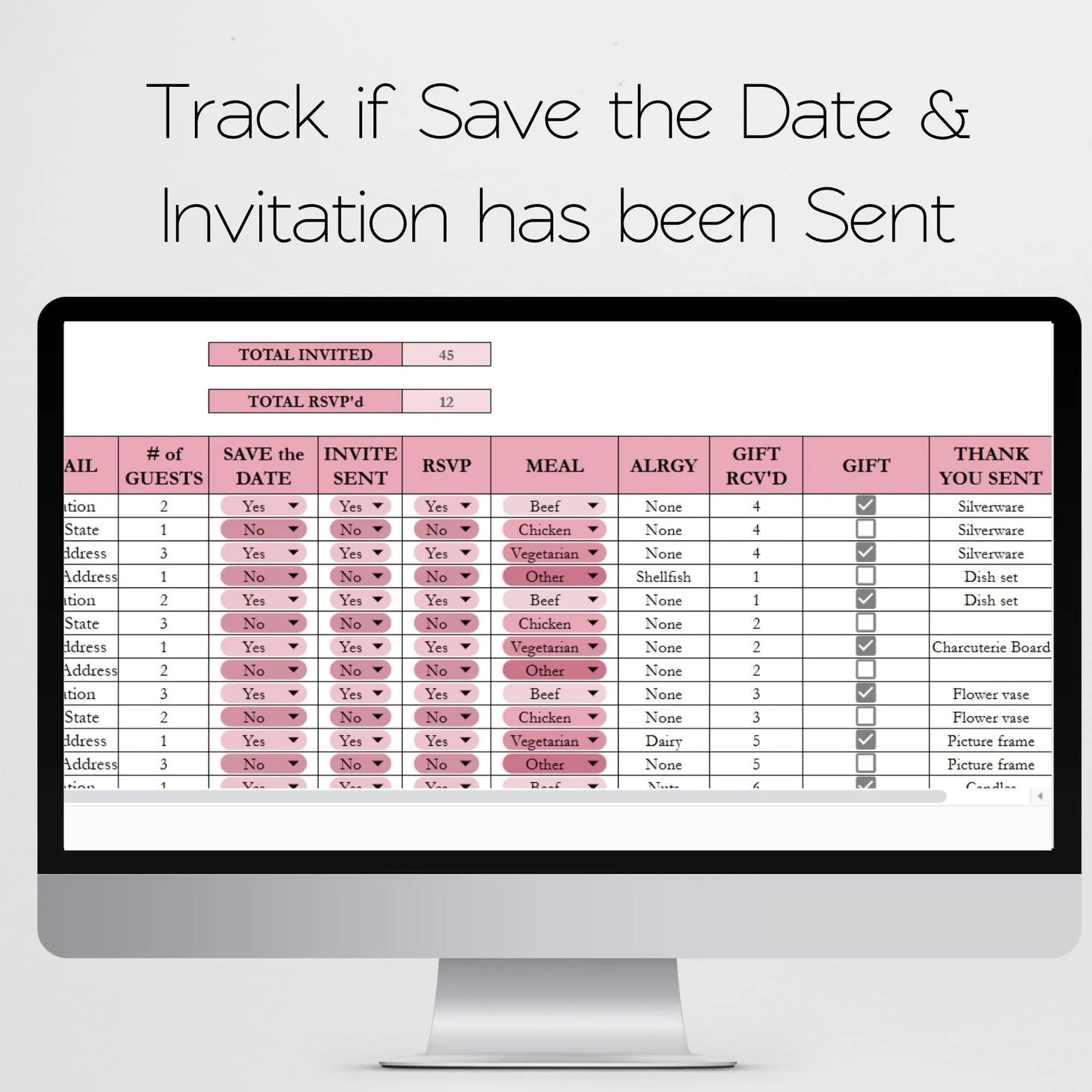 Guest List Excel Template, Invite Tracker, RSVP Tracker Google Sheet, Wedding Guest List, Address List