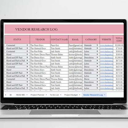 Home Renovation Planner Excel Spreadsheet, Home Improvement, Home Remodel Planner Budget